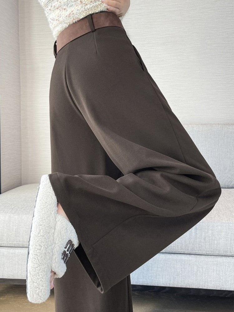 Grey Woolen Wide-leg Suit Pants Women 2025fall Winter New High-waisted Draping Straight-leg Casual Floor-length Thick Trouser