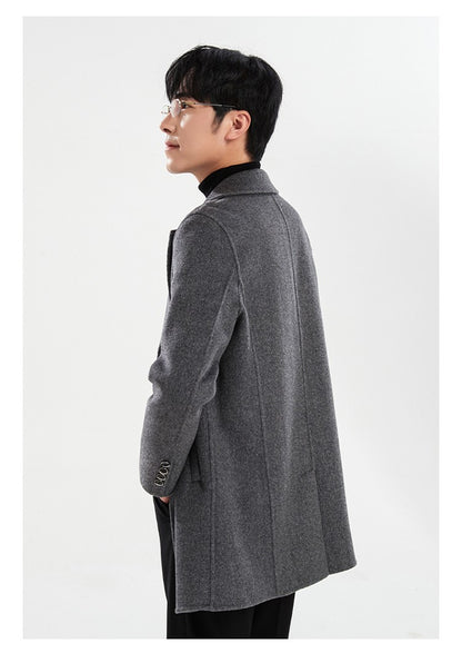 Autumn and Winter Mid-Length Western-Style Business Reversible Woolen Coat Men's 100% Wool Handmade Coat Cashmere Overcoat Coat