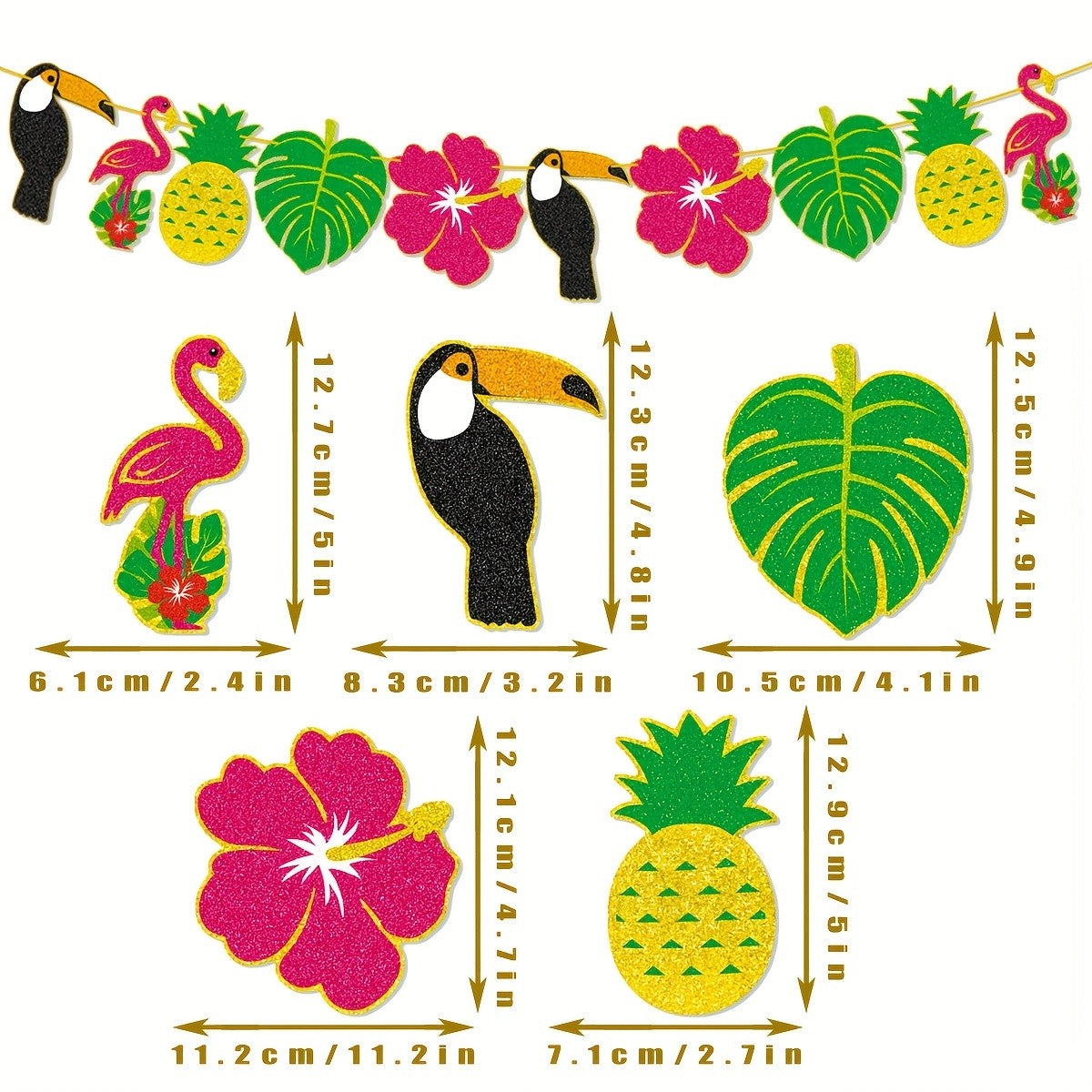 Hawaiian Tropical Happy Birthday Banner, Flamingo Pineapple Palm Tree Party Decoration for Summer Luau