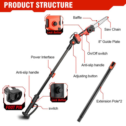 ONEVAN 4500W 2.25m Brushless High Branch Saw Telescoping Pole Electric Saw Cordless Garden Pruning Tool For ONEVAN 18V Battery