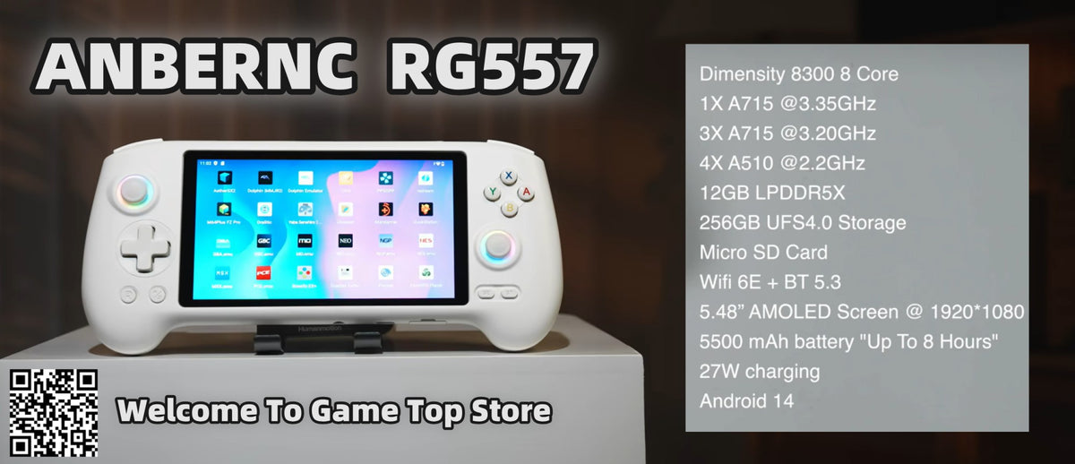 ANBERNIC RG557 Retro Handheld Game Console Android 14 5.48 Inch AMOLED Screen Video Player High-resolution Joysticks RG 557 PS2