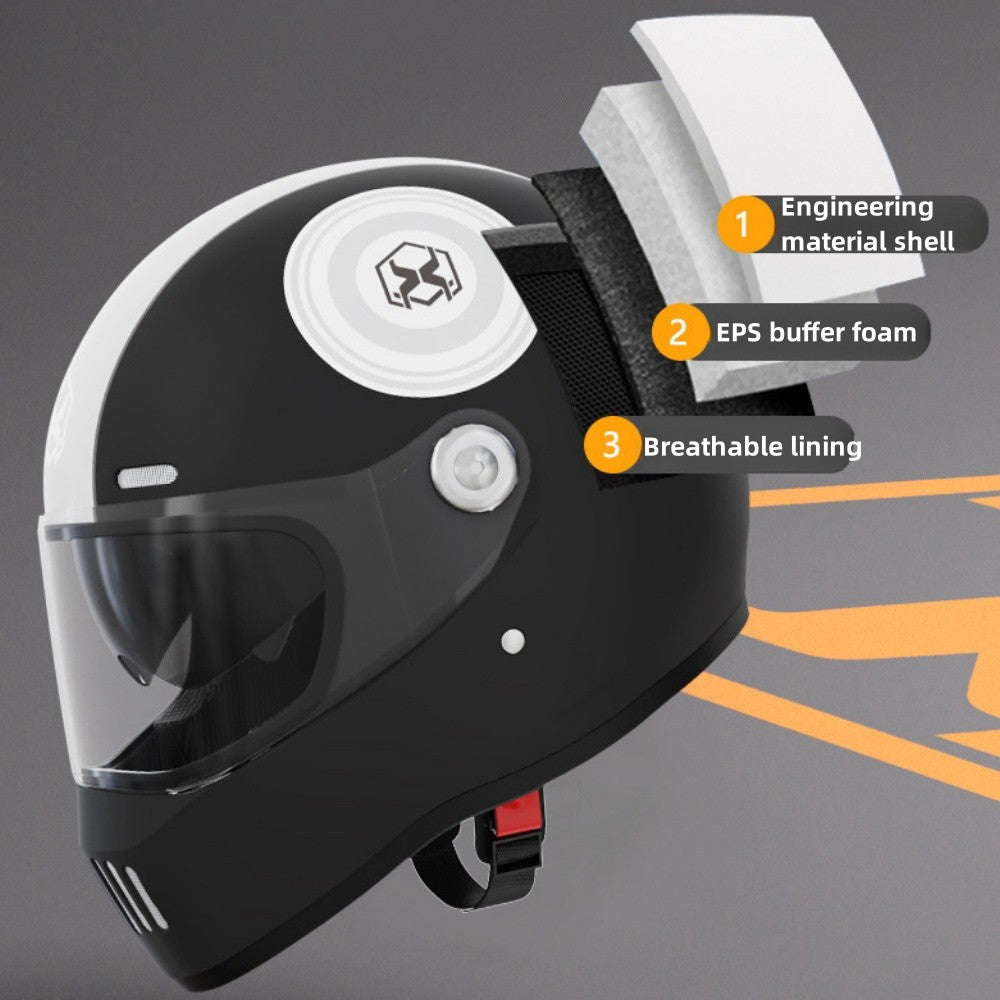 Electric Motorcycle Helmet Winter Warm HD Dual Mirror Anti-fog Retro Sun Protection Riding Full Helmet