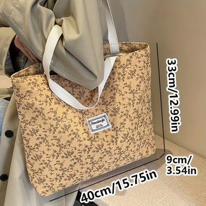 Stylish Corduroy Tote Bag for Women Bohemian Ethnic Style Shoulder Bag for Daily Commuting Shopper Office Worker College Student