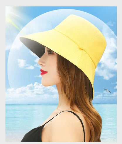 Chapéu de Pescador Feminino, Proteção Facial para o Verão, Protetor Solar, Chapéu de Sol de Aba Larga, Dupla Face e Versátil de Celebridades da Internet
