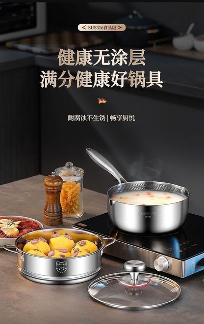 MOEYE Soup Pot 316L Antibacterial Stainless Steel Milk Pot 5 Layers Thickened Bottom Non-stick Cooking Pot Kitchen Saucepan