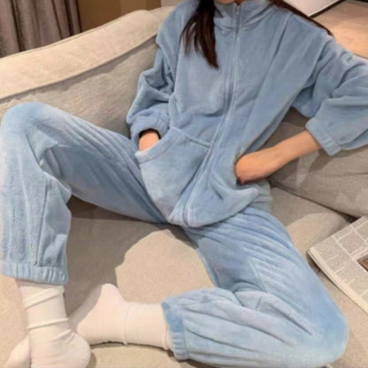 2025 Autumn Winter Homewear Pajamas Set for Women Long Shirt Trousers 2 Pieces Keep Warm Sleepwear Loungewear
