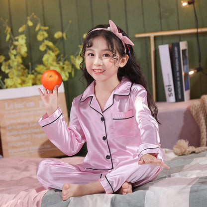 Girls Christmas Pajamas Children's Satin Silk Pajama Sets Girl Pink Satin Homewear Nightwear Loungewear Kids Clothes For 3-14Yrs