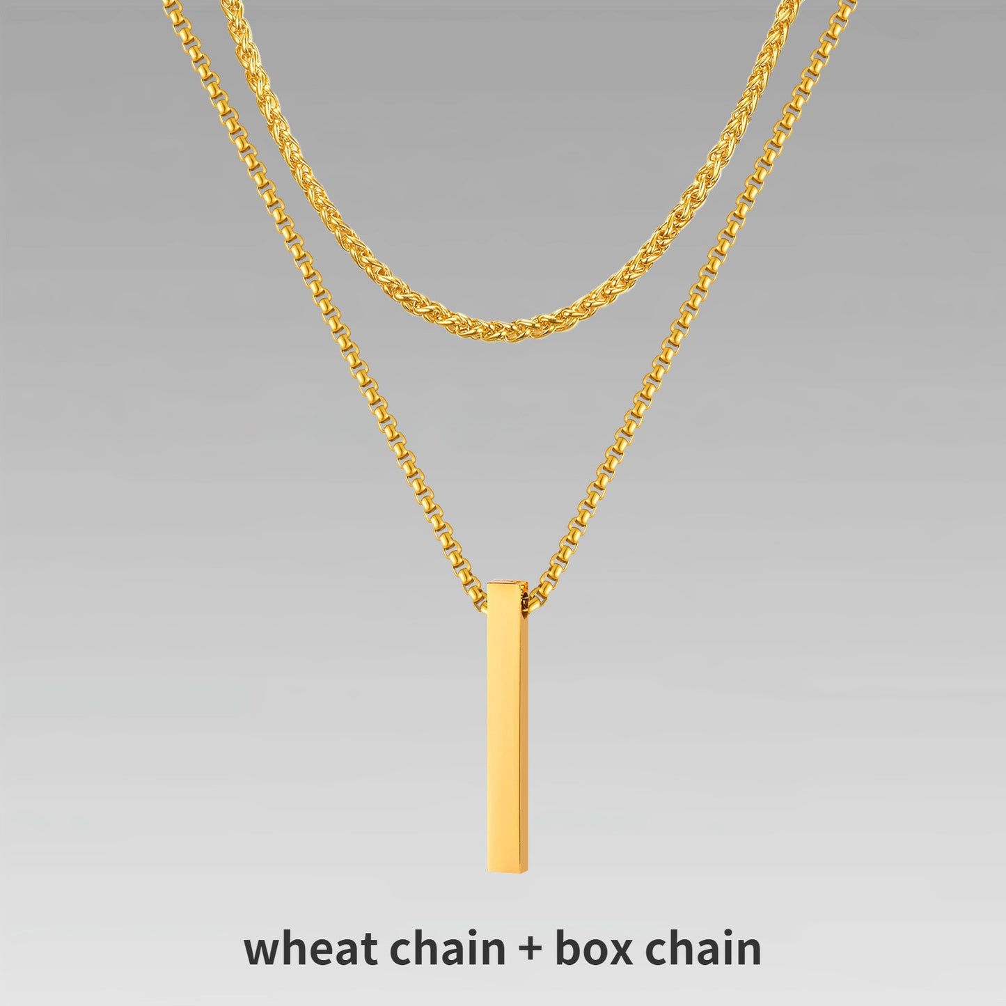Vnox 3D Vertical Bar Necklaces for Men, Layering Stainless Steel Geometric Pendant, Layered Wheat Rope Cuban Chain, Boy Collar