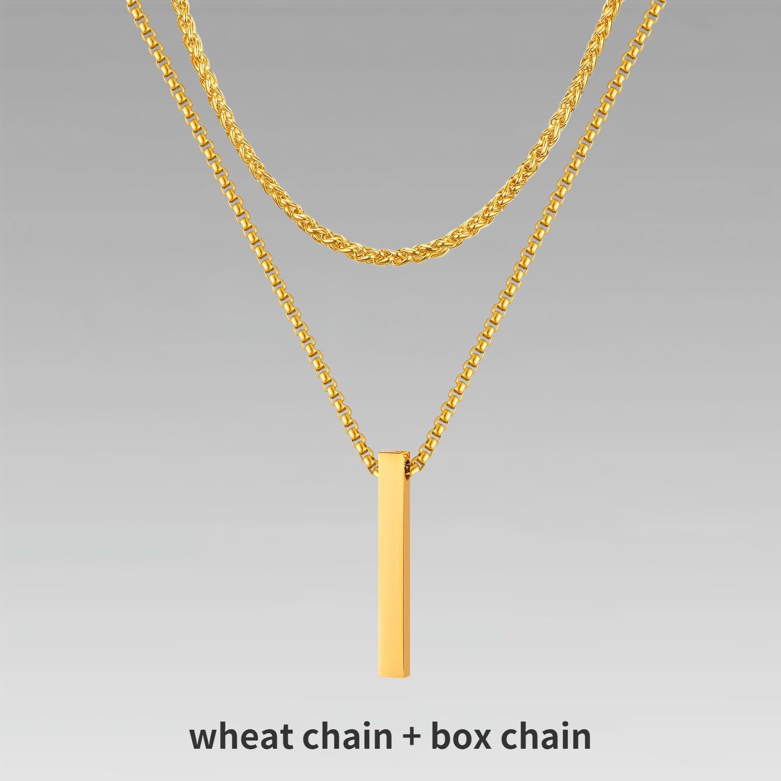 Vnox 3D Vertical Bar Necklaces for Men, Layering Stainless Steel Geometric Pendant, Layered Wheat Rope Cuban Chain, Boy Collar