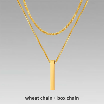 Vnox 3D Vertical Bar Necklaces for Men, Layering Stainless Steel Geometric Pendant, Layered Wheat Rope Cuban Chain, Boy Collar
