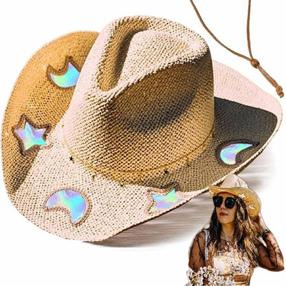 Straw Beach Sun Hat for Women Girls Shapeable Cowgirl Hat Vintage Summer Woven Sun Hat for Summer Travel