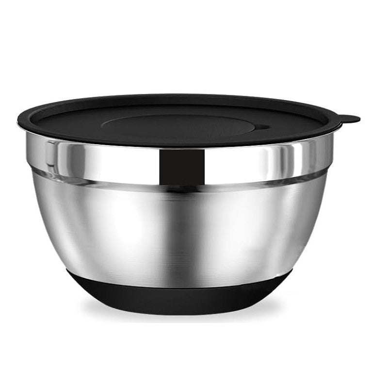 Silicone base thickened with lid cooking basin anti slip salad mixing bowl stainless steel egg beater bowl for kitchen baking