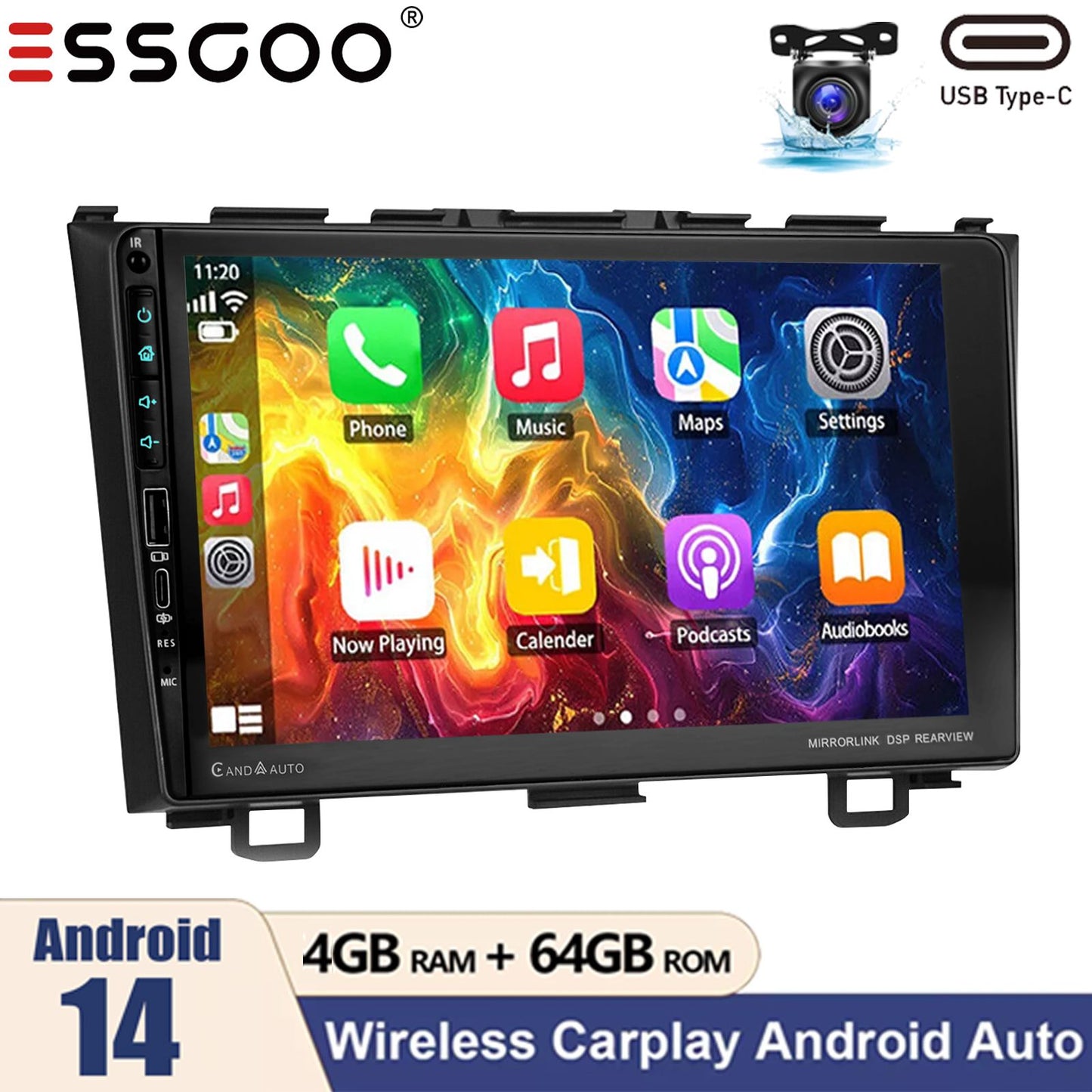 4+64G For Honda CR-V CRV 2007-2011 Android14 Carplay 9" Car Stereo Radio WiFi BT USB GPS Navigation IPS Touch Screen FM/RDS SWC