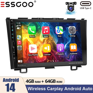 4+64G For Honda CR-V CRV 2007-2011 Android14 Carplay 9" Car Stereo Radio WiFi BT USB GPS Navigation IPS Touch Screen FM/RDS SWC