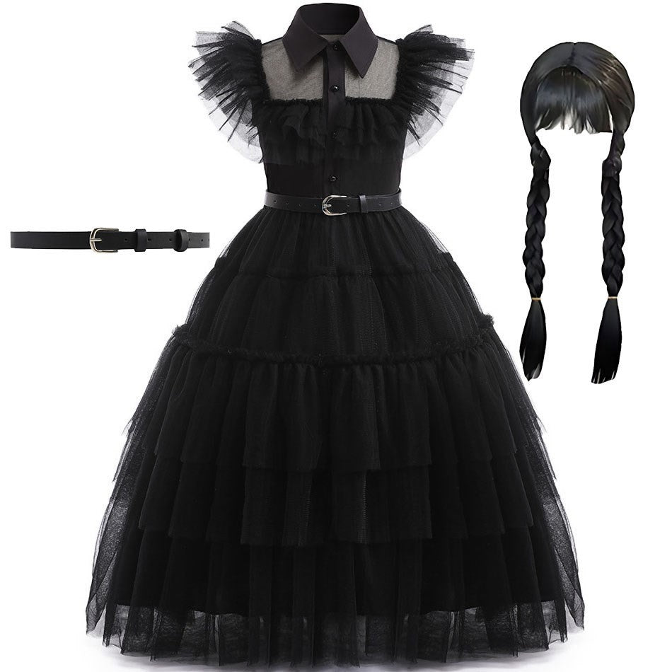 Girls Princess Dress Child Birthday Party Layered Disguise Kids Cosplay Halloween Fantasy Dark Gothic Dancing Costume 4-12Years