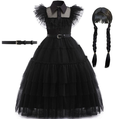 Girls Princess Dress Child Birthday Party Layered Disguise Kids Cosplay Halloween Fantasy Dark Gothic Dancing Costume 4-12Years