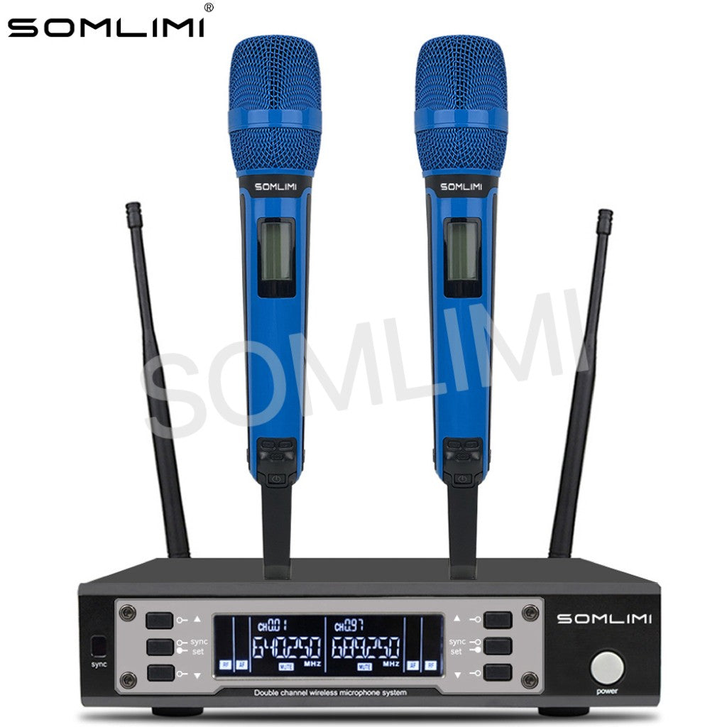 SOMLIMI EW135G4 Sistema de Microfone Sem Fio Duplo UHF Profissional para Palco Desempenho Dinâmico de Longa Distância Metal Portátil