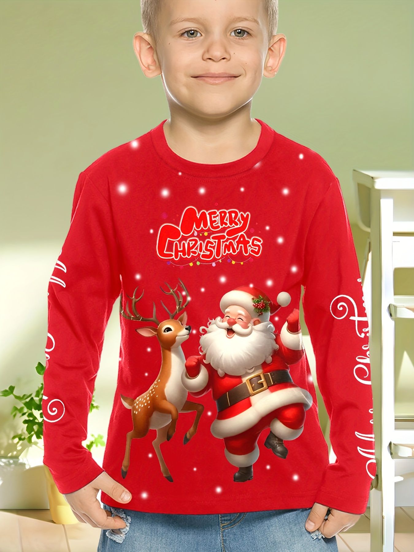 Children's Clothing Boys Tshirt Long Sleeve Santa Claus Print Children Spring Fall Clothes Stylish Christmas Party Girl Clothes