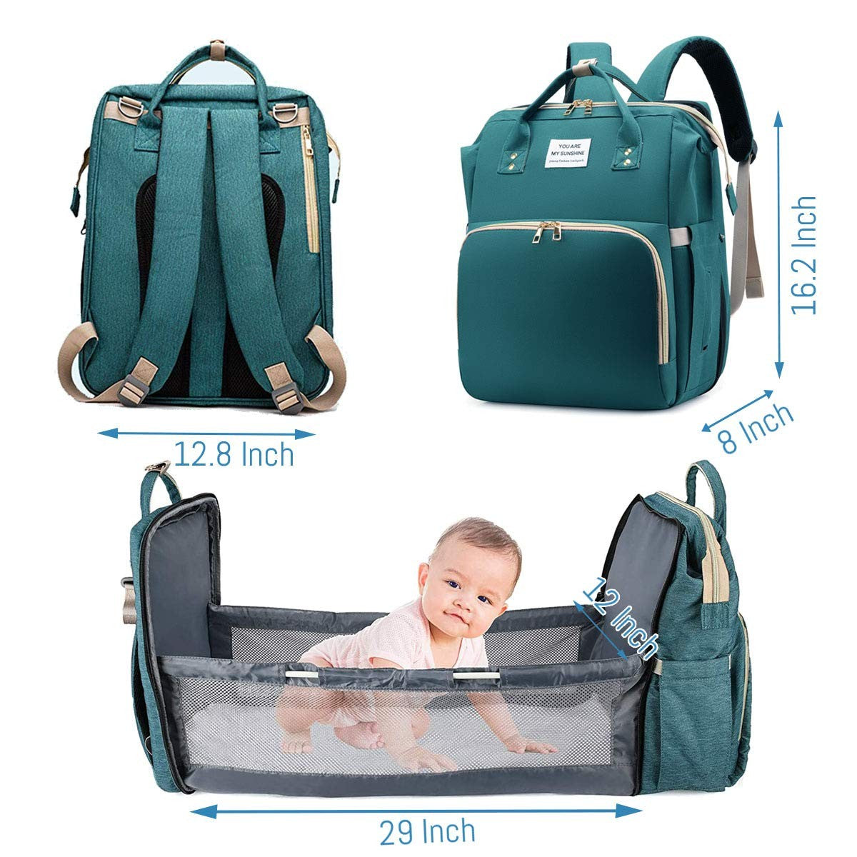 Mochila-berço 3 em 1 dobrável à prova d'água com USB para viagem e para troca de fraldas 3 tipos