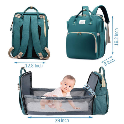 Mochila-berço 3 em 1 dobrável à prova d'água com USB para viagem e para troca de fraldas 3 tipos