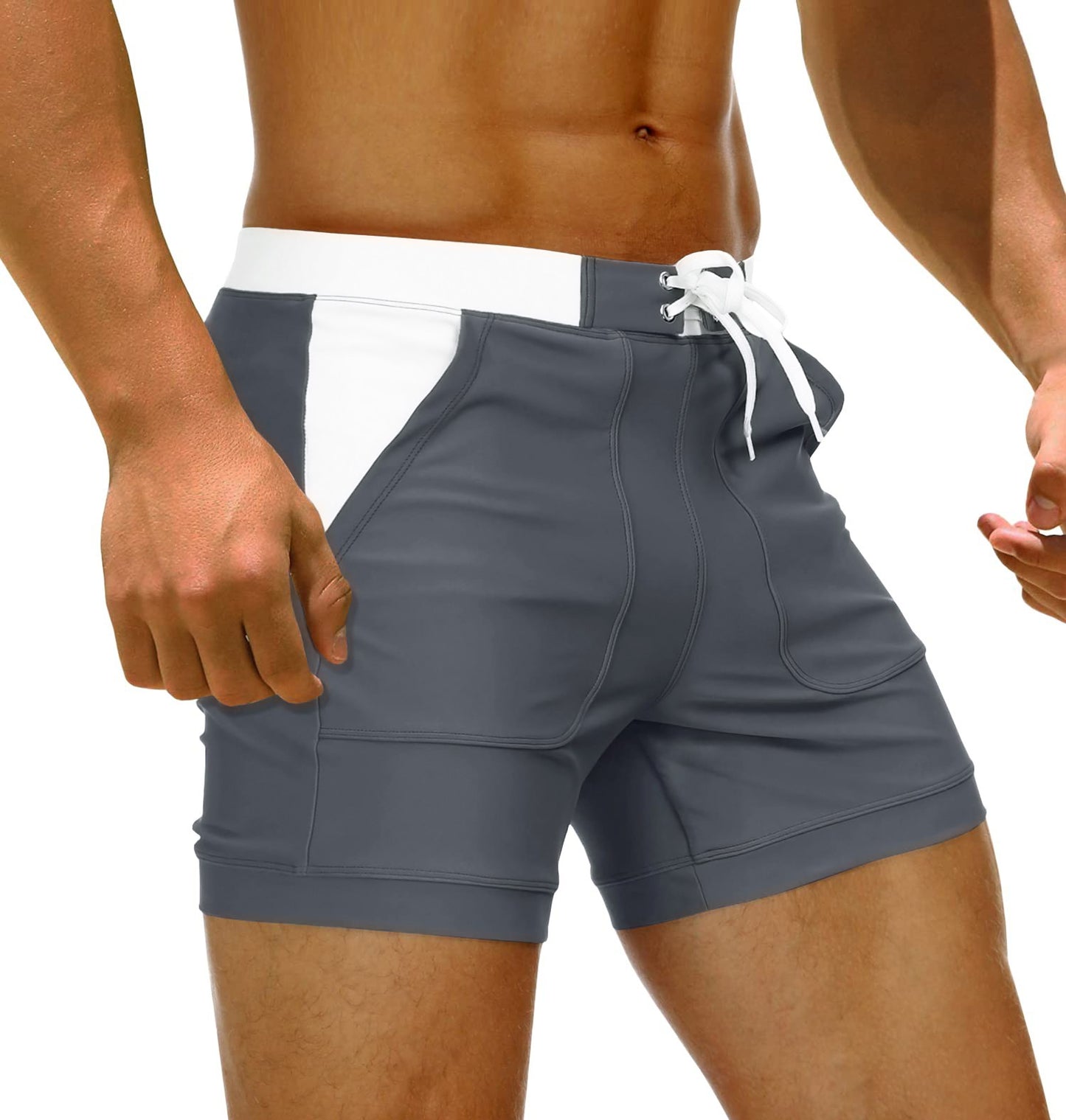 TACVASEN Summer Swimming Board Shorts Mens Beach Shorts Brief Boxer Trunks With Pocket Quick Dry Outdoor Casual Swimwear Bottoms