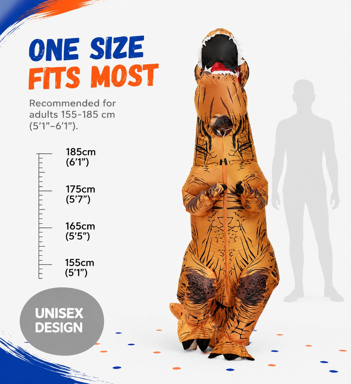 Inflatable T-Rex Dino Dinosaur Costume for Adults, Blow Up Dinosaur Role Play Outfit, Funny Halloween Cosplay Costume for Adult