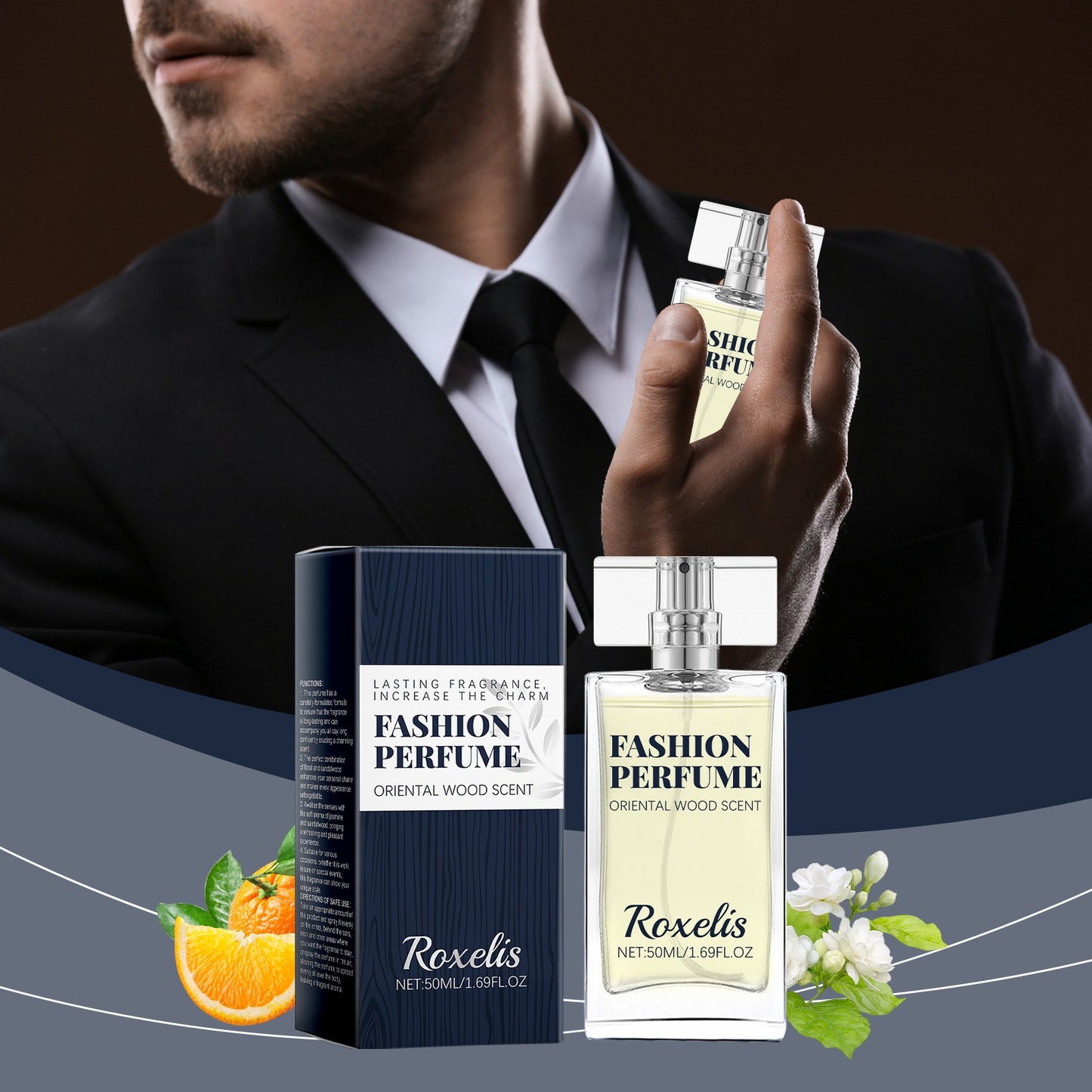 Roxelis 50ml Sandalwood Perfume Men Pheromone Freshing Fragrance Oriental Wood Flirting Dating Long Lasting Scent Perfume Spray