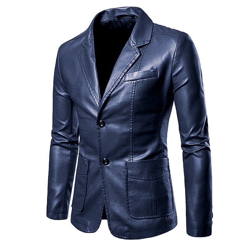 Black Men's PU Leather Suit, Leather Jacket Coat, Burgundy, Navy, Earthy Leather Jacket, Asian Size M-4XL