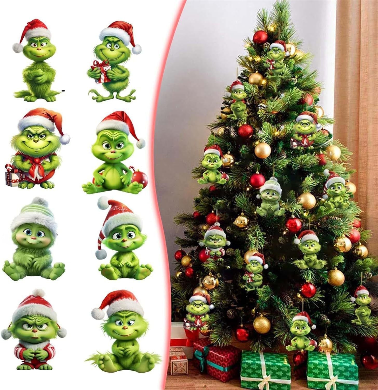 12pcs Whimsical Green Christmas Tree Ornaments - Acrylic Wooden Hanging Decorations For Holiday & Thanksgiving Home Decor
