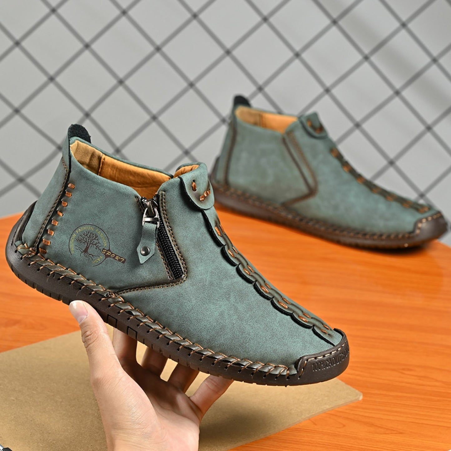 Men'S Fall And Winter Outdoor Padded Warm Leather Stitching Zipper Fashion Low Ankle Boots Composite Slip On Work Boots Botas