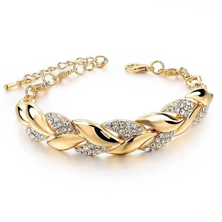 Pulseira de Luxo Love Folha Trançada com Cristais, Braceletes de Casamento para Mulheres, Presentes de Aniversário, Dia dos Namorados, Joias Estéticas
