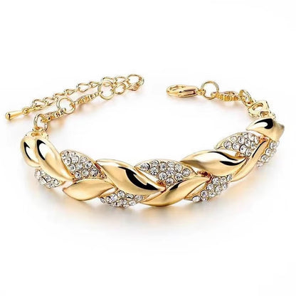 Pulseira de Luxo Love Folha Trançada com Cristais, Braceletes de Casamento para Mulheres, Presentes de Aniversário, Dia dos Namorados, Joias Estéticas