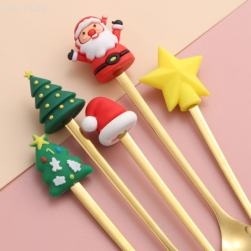 Stainless Steel Christmas Fork And Spoon Set with Gift Box for Coffee Tea Dessert Tableware