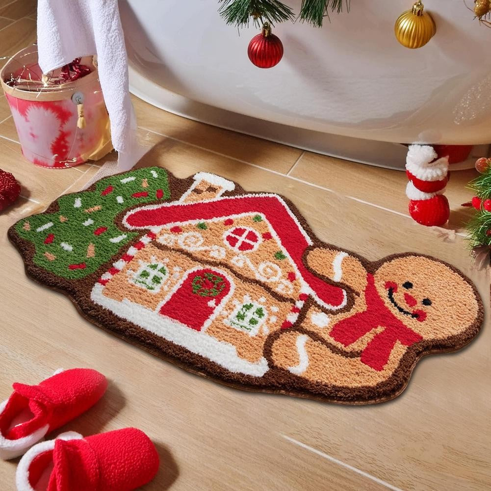 Gingerbread Kitchen Rugs Christmas Doormat Floor Mat With Gingerbread Man Non-Slip Bath Mats Doormats For Indoor Bedroom