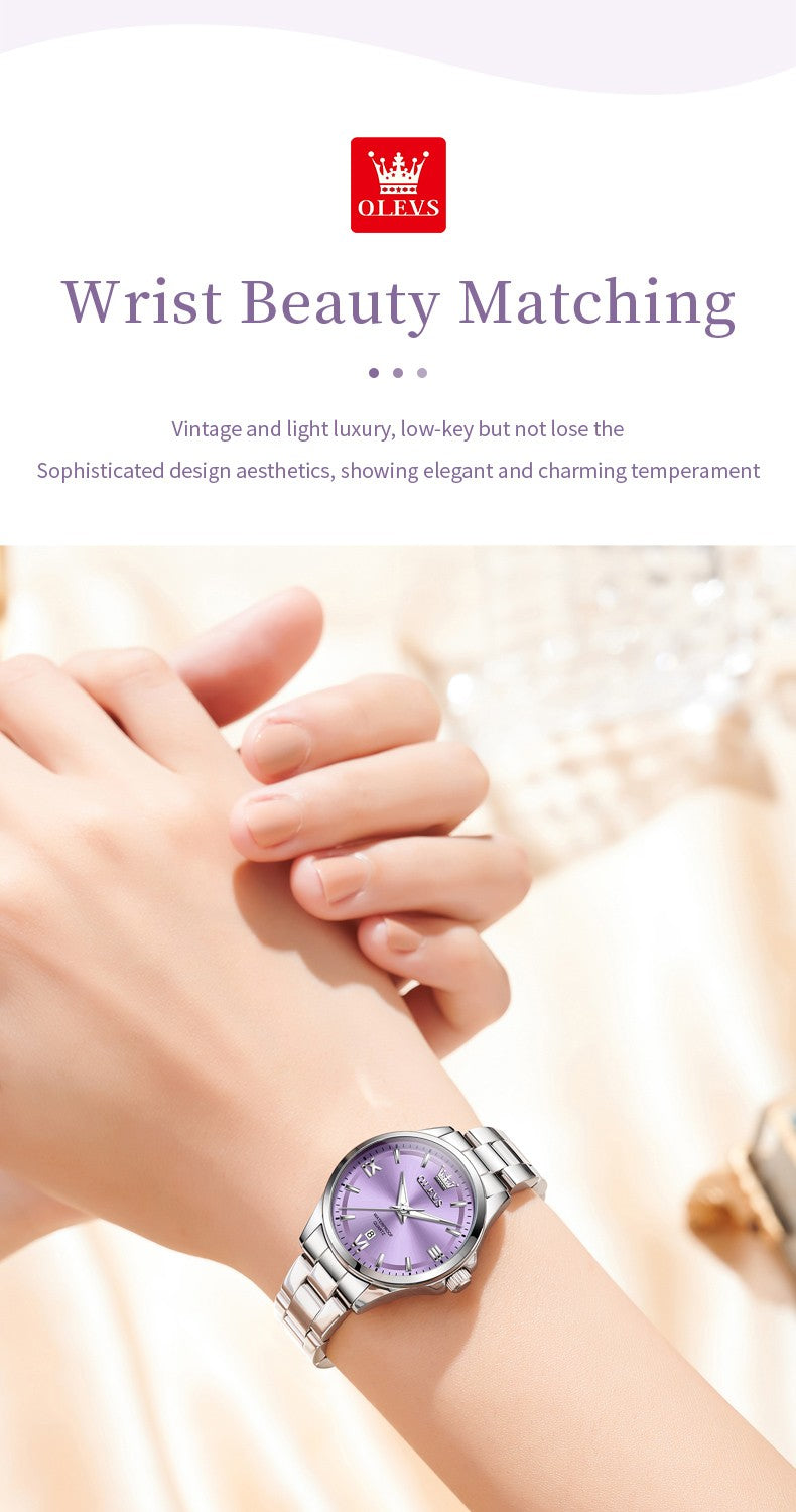 OLEVS 3668 Women Watch Luxury Original Quartz Watch Sword Needle Fashion Roman Automatic Date Calendar Window Women Watch
