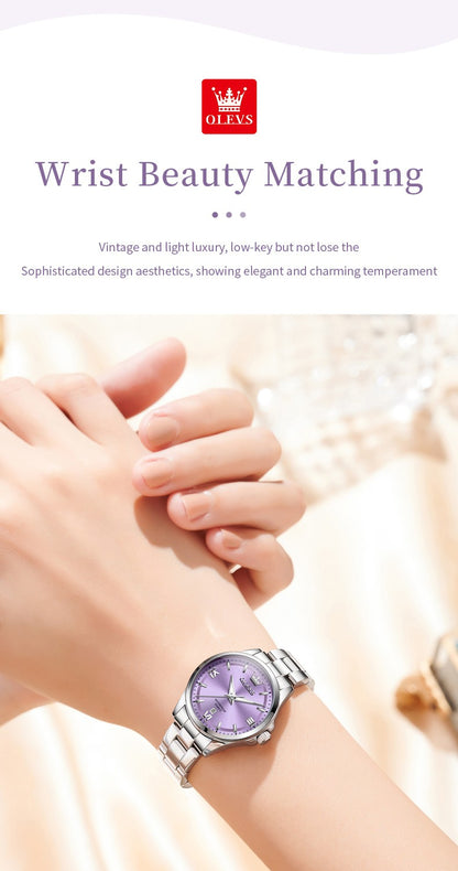 OLEVS 3668 Women Watch Luxury Original Quartz Watch Sword Needle Fashion Roman Automatic Date Calendar Window Women Watch