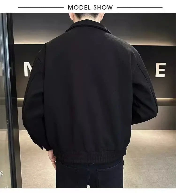 Men's Autumn Winter 2023 New High-end Feeling Cropped Woolen Jacket Casual Style Loose Fit Sweater Coat