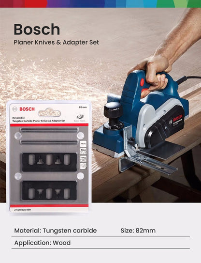 Faca de 82mm Reversível de Metal Duro para Plaina e Conjunto Adaptador Bosch para GHO6500/10-82/20-82