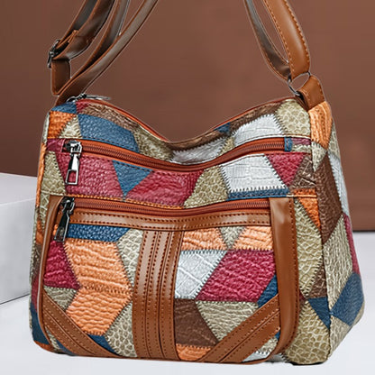 Women's  Crossbody Shoulder Bag, Lightweight Geometric Pattern, Multi-Layer Design, Secure Zipper Closure, Colorful Accessories