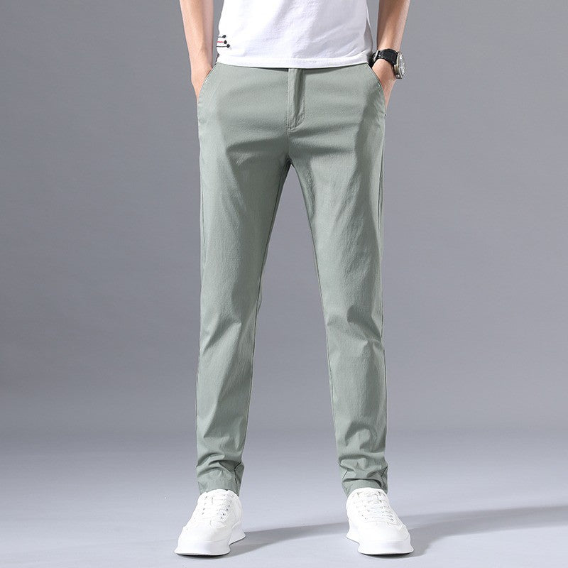 Calças Masculinas de Negócios Sociais Casual Caqui Verde-claro Perna Reta Clássica Slim Fit Venda Quente Fina Masculina