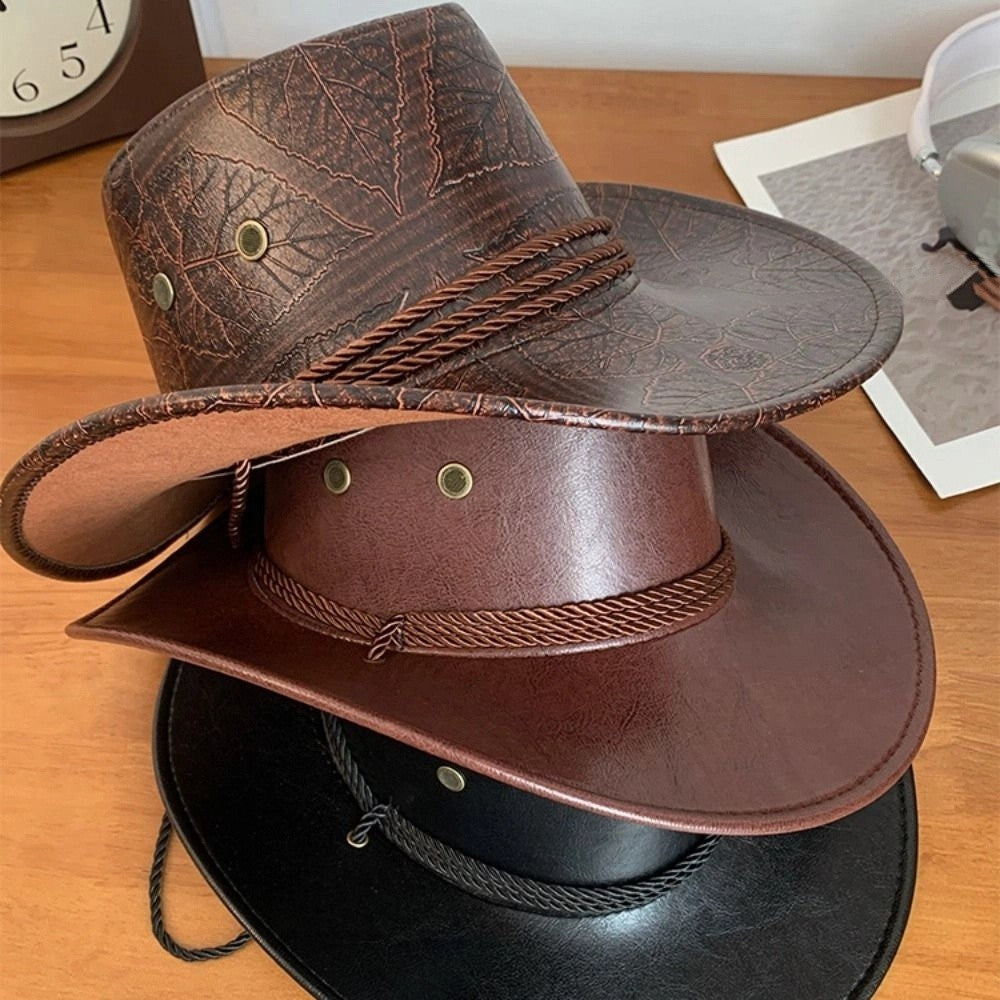 Cool Ethnic Style Western Cowboy Hat Roll Brim Wide Brim Cowgirl Jazz Hat Solid Color Polyester Visor Cap Cycling