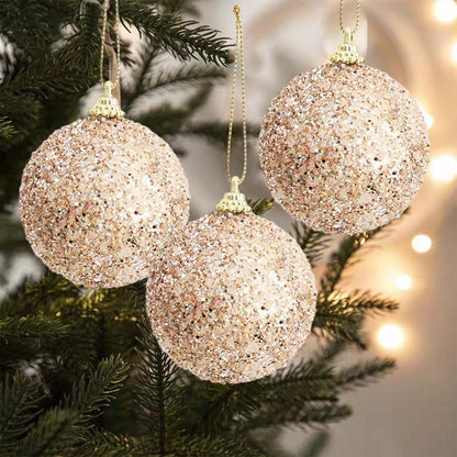6-30pcs Champagne Gold Glitter Christmas Balls 6cm Xmas Tree Hanging Sparkling Ball Pendants for New Year Party Decor Ornaments