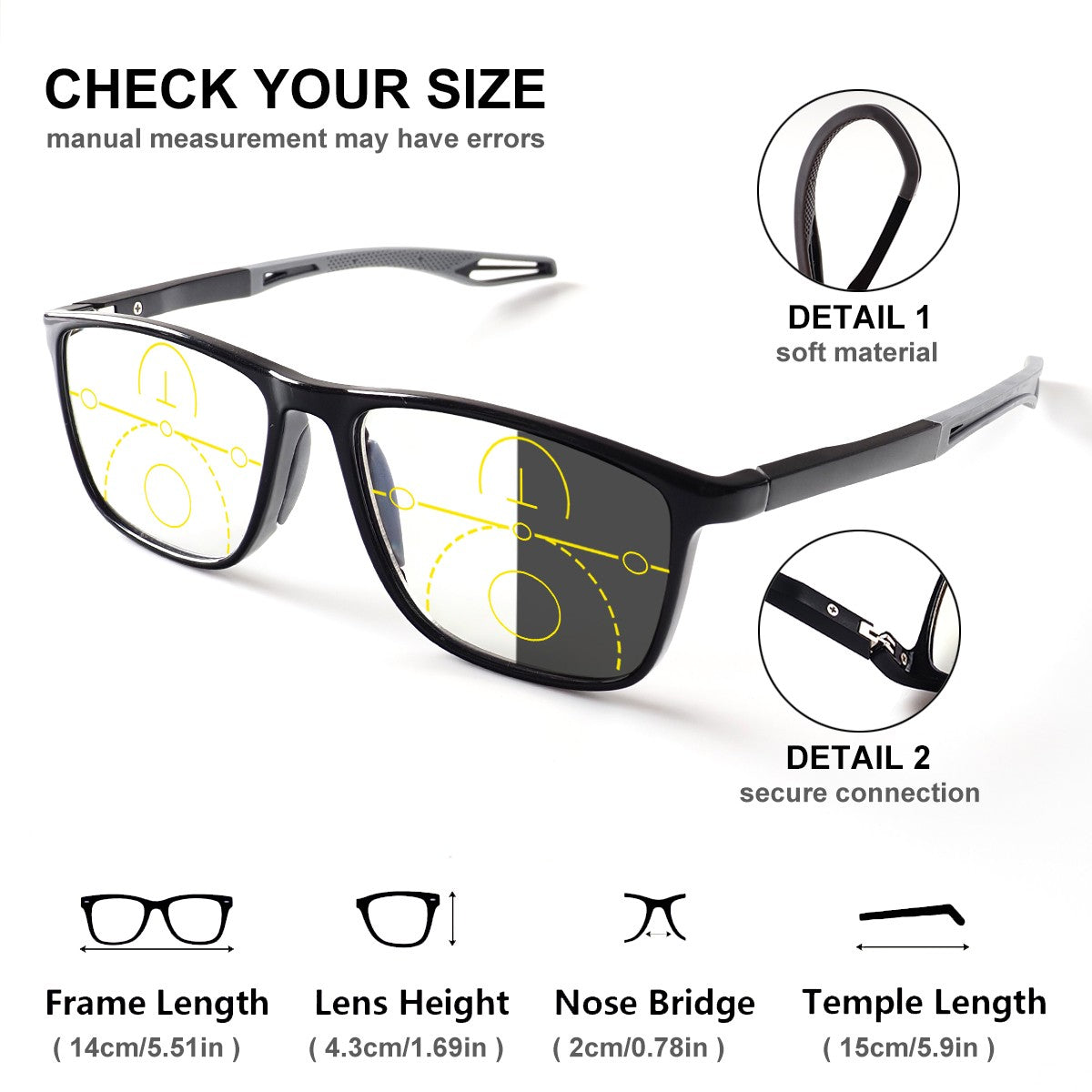 Progressive Multi-Focus Reading Glasses, Photochromic, Anti-Blue Light, Tr90 Tough Frame, Suitable for Men and Women, +100-+400
