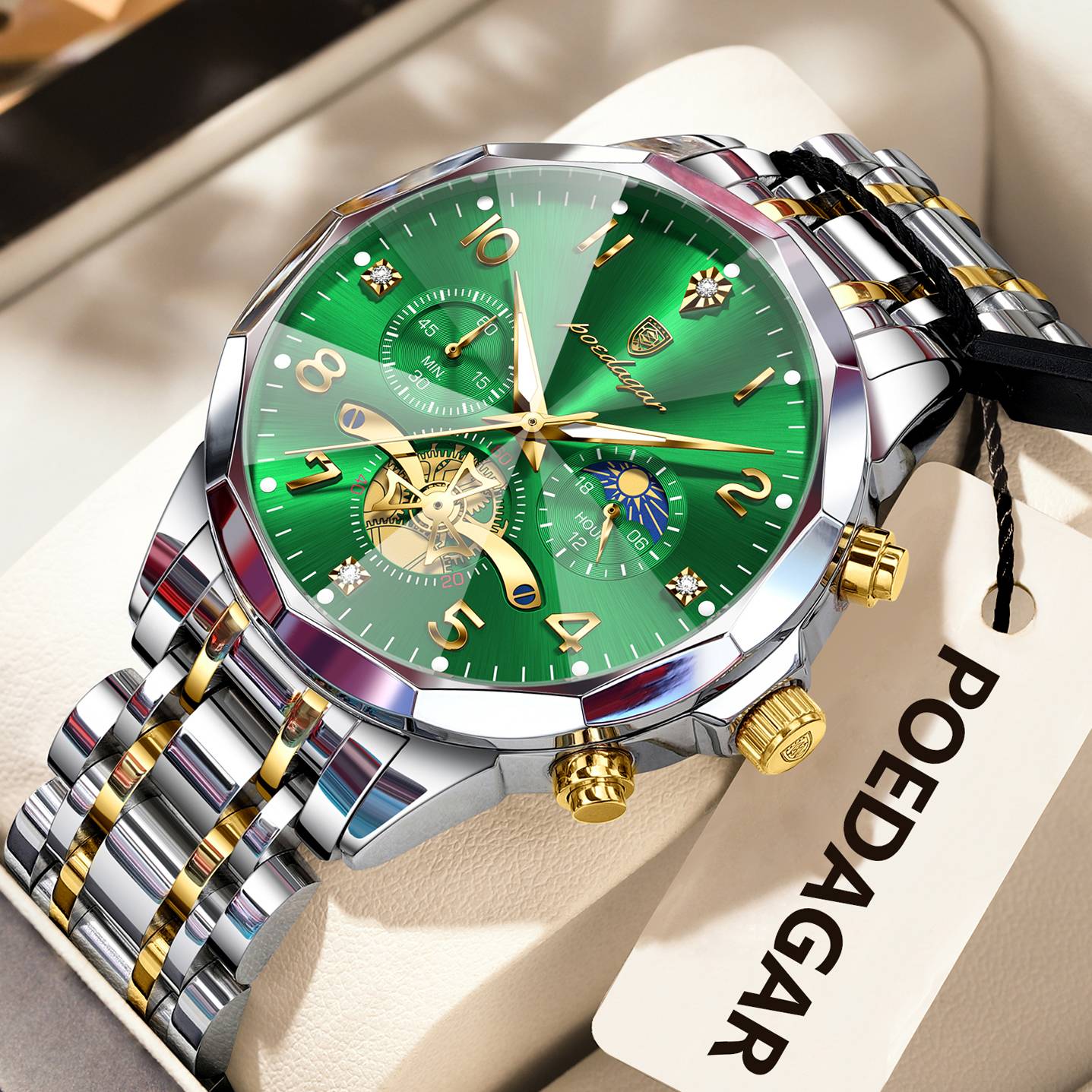 POEDAGAR Luxo Alta Qualidade Relógio de Pulso Masculino Cronógrafo Aço Inoxidável Quartzo Relógios Masculinos Impermeável Luminoso Relógio Masculino Reloj
