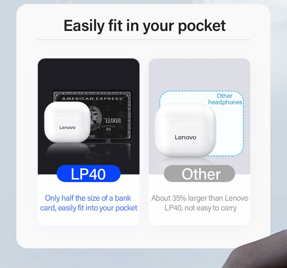 Lenovo LP40PRO/LP40 5 peças Fone de Ouvido Sem Fio Bluetooth 5.0 Estéreo Duplo Redução de Ruído Graves Controle de Toque Longa Espera 230mA
