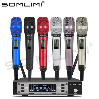 SOMLIMI EW135G4 Sistema de Microfone Sem Fio Duplo UHF Profissional para Palco Desempenho Dinâmico de Longa Distância Metal Portátil