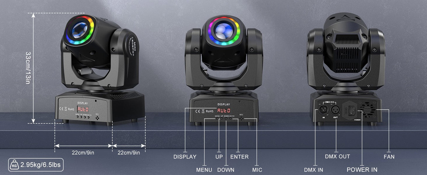 Datewink 120W LED Beam Moving Head Light 8 Patterns RGB Stage Lighting Effect DMX512 For DJ Disco Show Concert Party KTV Karaoke