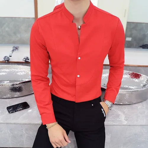 Mens Long Sleeve Shirt Autumn High Quality Stand Collar Casual Slim Solid Color Shirt Oversized Size 5XL Fashion Men Clothing