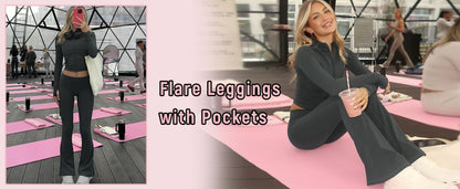 Women's High Waisted Flared Yoga Pants with Pockets Tummy Control Bootcut Leggings for Gym Fitness Casual Wear