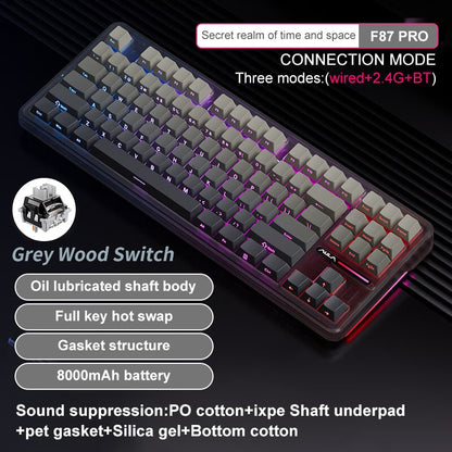 Teclado Mecânico AULA F87 Pro 2.4g/Usb/Bluetooth Tri Mode Sem Fio 87 Teclas Rgb Pbt Gasket 5 Camadas Silencioso Teclas Completas Sem Impacto